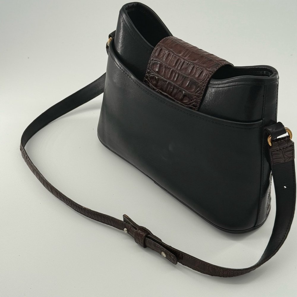 Vintage Style Two-Tone Leather Brighton Collection Shoulder Black & Brown Bag - Picture 7 of 14